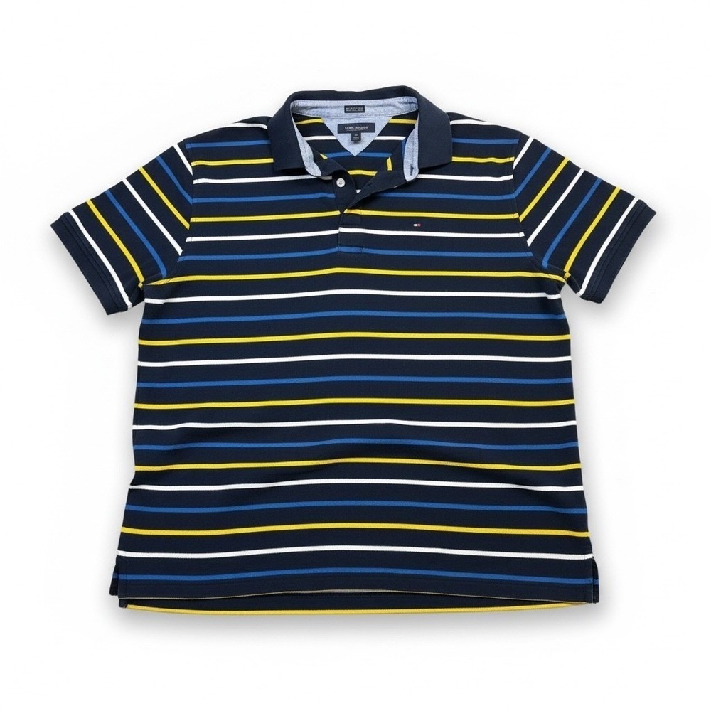 Tommy Hilfiger Performance Pique Polo Mens XXL Navy Striped Short Sleeve